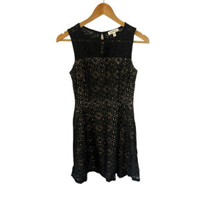 Women's Monteau Black & Beige Lace Mini Dress S Sleeveless